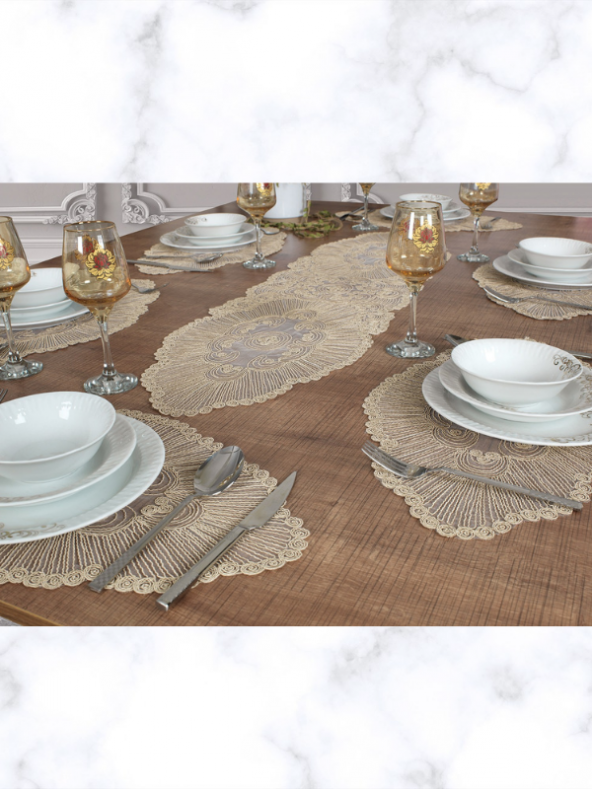 6 Kişilik Amerikan Servis Supla ve Runner Takımı 7 Parça Çeyiz Seti Nakışlı Masa ve Sunum Seti ürün görseli 1