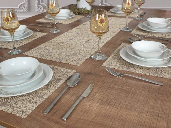 6 Kişilik Amerikan Servis Supla ve Runner Takımı 7 Parça Çeyiz Seti Nakışlı Masa ve Sunum Seti ürün görseli 1