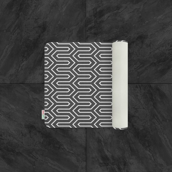 Tropikhome   Banyo Paspası Siyah Beyaz Baskılı 50x80 Püsküllü Polyester Kaymaz Tabanlı Duş Paspası - 3