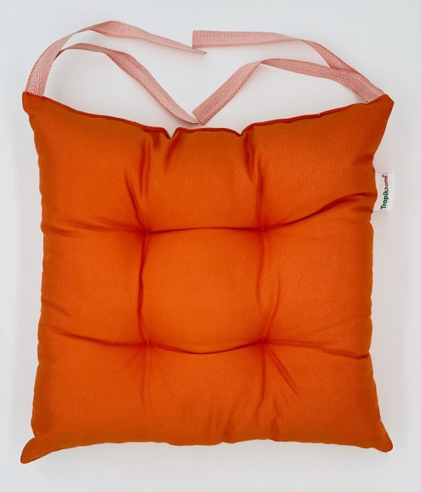 Bağcıklı 2li Turuncu Minder Özel Dikişli Sandalye Minderi Turuncu 40x40cm Sırt Minderi Tel Sandalye - Resim 3