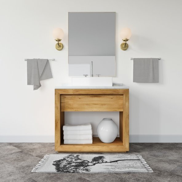 Tropikhome Banyo Paspası Desenli Baskılı 50x80 Püsküllü Polyester Kaymaz Tabanlı Duş Paspası ürün görseli 1