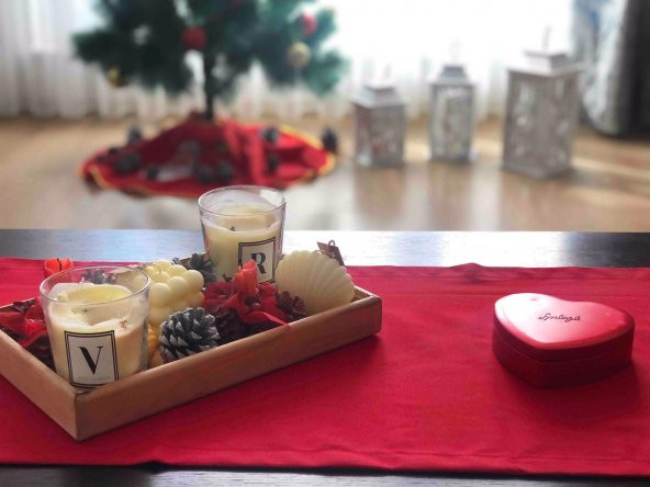 Kırmızı Runner Yılbaşı Özel- 40x140 Yeniyıl Özel Kırmızı Runner - Pamuklu Leke Tutmaz Runner - 2