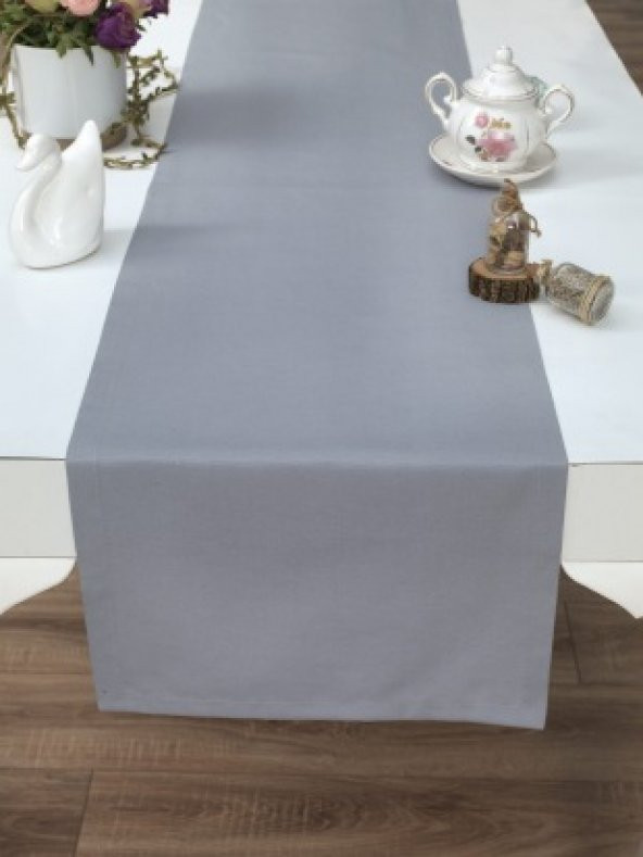 Gri runner 40x140 cm amerikan servis runner pamuklu düz renk runner