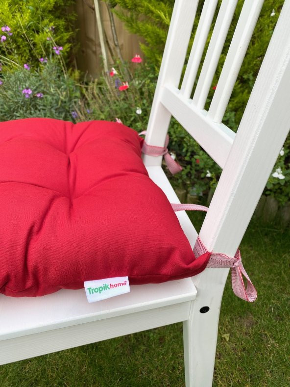 Yılbaşı Temalı Kırmızı Sandalye Minderi Pamuklu Pofidik Minder Bağcıklı Lüx Sandalye Minder 40x40cm ürün görseli 1