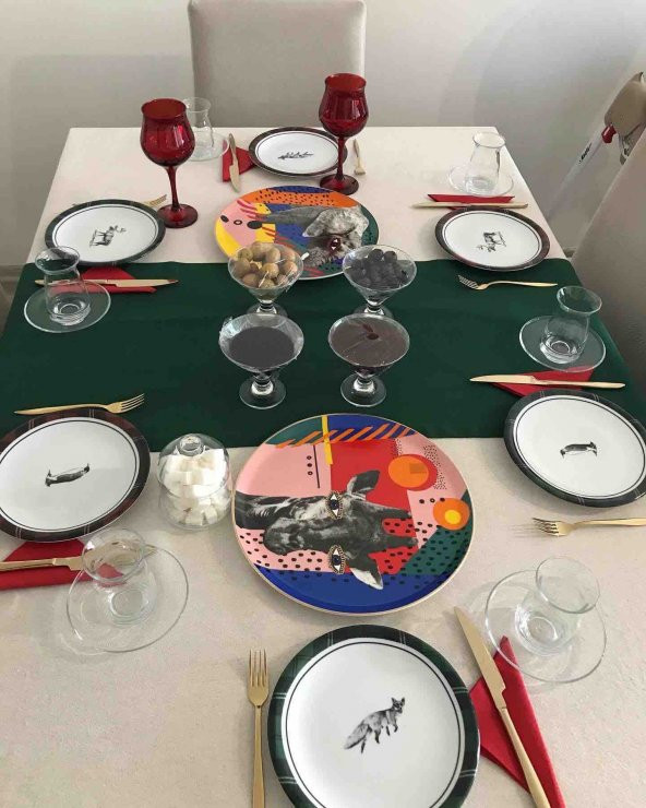 Yeni Yıl Temalı Özel Runner Amerikan Servis Runner Pamuklu Yeşil Masa Sunum Runnerı 40x170 - Resim 2