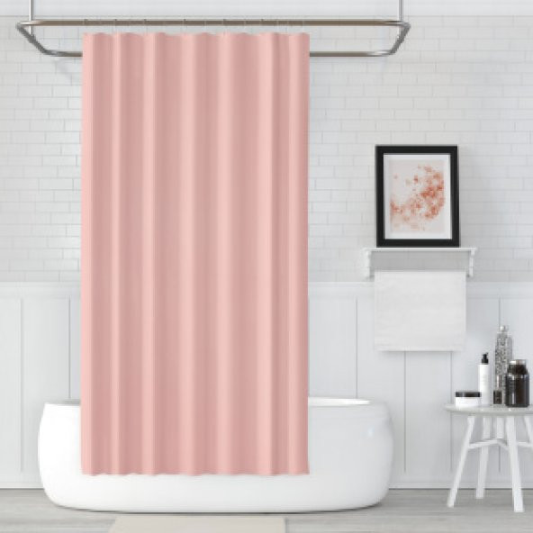 Pembe Banyo Perdesi 180x200 Duş Perdesi Tek Kanat Pudra Banyo Perdeleri - Su Geçirmez Küvet Perde