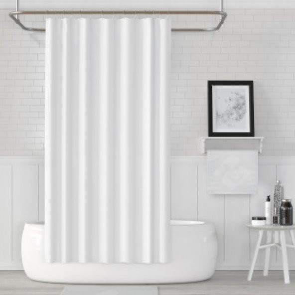 Beyaz Banyo Perdesi 180x200 Duş Perdesi Tek Kanat Banyo Perdeleri - Su Geçirmez Küvet Perde