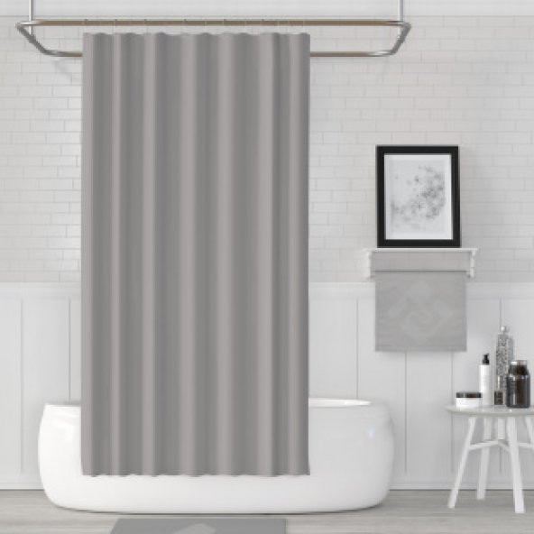 Gri Banyo Perdesi 180x200 Duş Perdesi Tek Kanat Banyo Perdeleri - Su Geçirmez Küvet Perde - 3