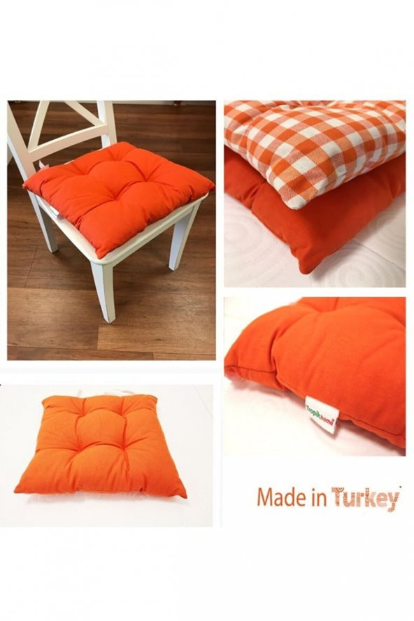Lüx Pofidik Turuncu Sandalye Minderi Özel Dikişli Bağcıklı Minder 35x35cm Kare Sandalye Minderi - 2