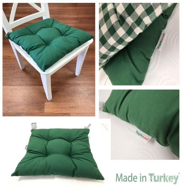 Yeşil Sandalye Minderi Lüx Pofidik Özel Dikişli Bağcıklı Minder 35x35cm Kare Sandalye Minderi - 3