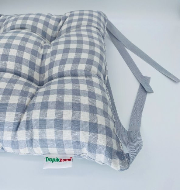 Ekose Gri Sandalye Minderi  40x40 Cm Pamuklu Minder Kare Sandalye Minderi Dekoratif Elyaflı Minder - 3