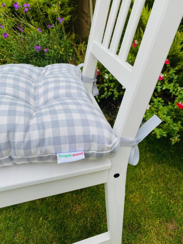 Ekose Gri Sandalye Minderi  40x40 Cm Pamuklu Minder Kare Sandalye Minderi Dekoratif Elyaflı Minder - 2