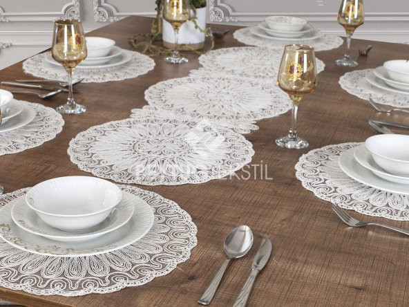 Supla ve Runner Takımı Amerikan Servis Venezia Kırık Beyaz 6 Kişilik 7 Parça Masa ve Sunum Takımı ürün görseli 1