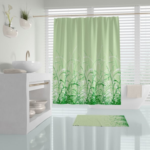 Yeşil Renk Duş Perdesi Dijital Baskılı 180x180Banyo Perdesi Solmaz Duş Perde-Su geçirmez Banyo Perde - 1