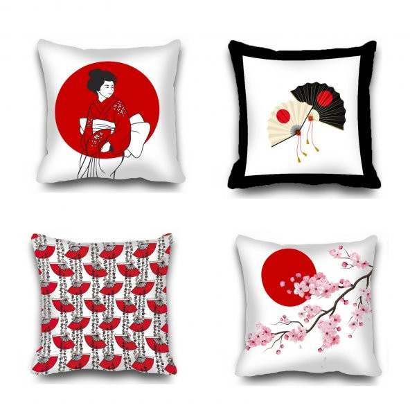 Kırlent Kılıfı 4lü  Dijital Baskılı Japanese Desen Baskılı Renkli 40x40 Tropikhome ürün görseli 1