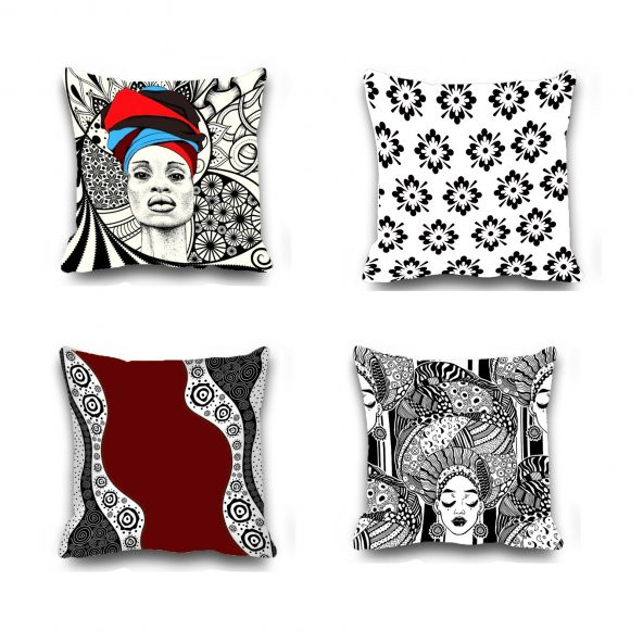 Kırlent Kılıfı 4lü Dijital Baskılı Afro Woman Desen Baskılı Renkli 40x40 Tropikhome ürün görseli 1