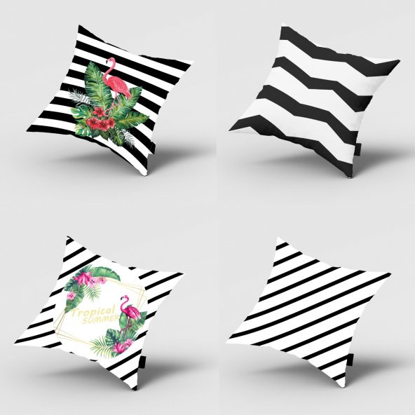 Kırlent Kılıfı 4lü Dijital Baskılı Flamingo Desen Baskılı Renkli Dekoratif 40x40 Tropikhome ürün görseli 1