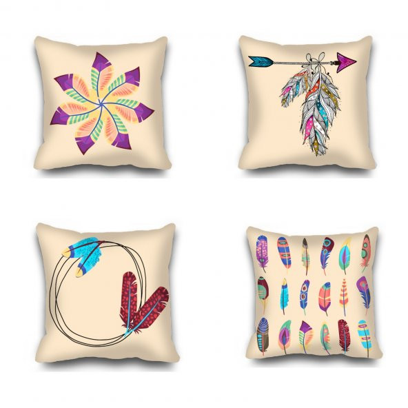 Kırlent Kılıfı  4lü Dijital Baskılı Dream Catcher Tüy Desen Baskılı Renkli  40x40 Tropikhome ürün görseli 1