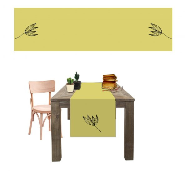 Amerikan Servis Dijital Baskılı Sarı Lale Desen Renkli Masa  Sunum Runner 40x145 Tropikhome - Resim 2