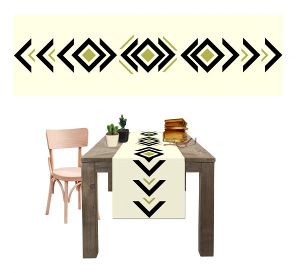 Dijital Baskılı Geometrik Desen Renkli Baskılı Masa Sunum Runner 40x145 Tropikhome - 2