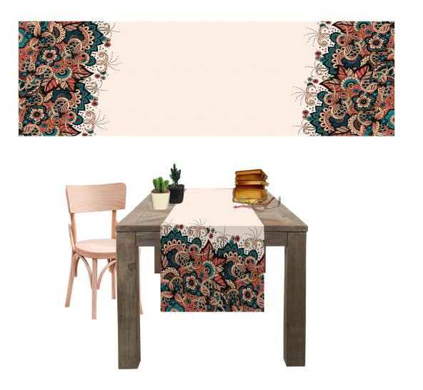 Dijital Baskılı Gipsy Desen Baskılı Renkli Masa ve Sunum Runner 40x145 Tropikhome - 2