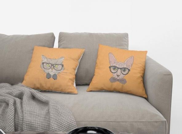 Kırlent Kılıfı 4lü Dijital Baskılı Orange Cats Desen Baskılı Renkli Dekoratif 40x40 Tropikhome - Resim 3