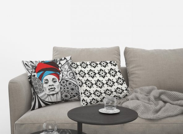 Kırlent Kılıfı 4lü Dijital Baskılı Afro Woman Desen Baskılı Renkli 40x40 Tropikhome - Resim 3