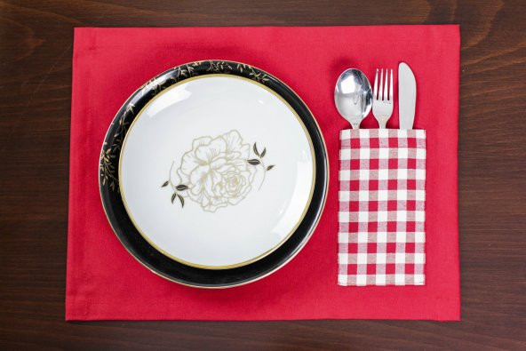 Yeniyıl Özel Kırmızı Amerikan Servis Supla Runner Seti 6 Kişilik Yılbaşı Kırmızı Ekose Sunum Takımı - Resim 4