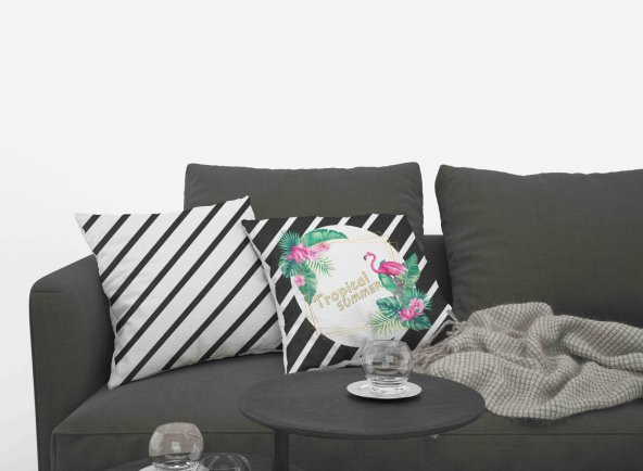 Kırlent Kılıfı 4lü Dijital Baskılı Flamingo Desen Baskılı Renkli Dekoratif 40x40 Tropikhome - Resim 2