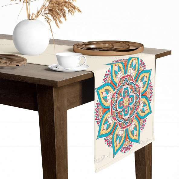 Dijital Baskılı Etnik Desen Renkli Baskılı Masa ve Sunum Runner 40x145 Tropikhome - 1