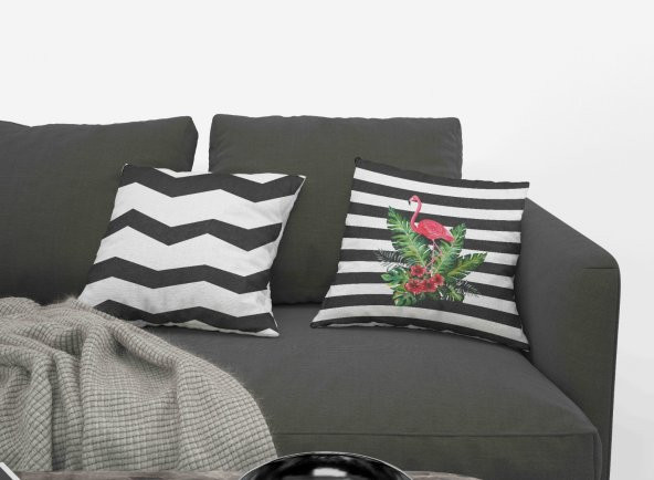 Kırlent Kılıfı 4lü Dijital Baskılı Flamingo Desen Baskılı Renkli Dekoratif 40x40 Tropikhome - Resim 3