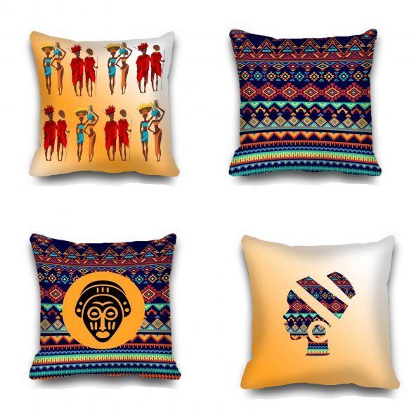 Kırlent Kılıfı 4lü Dijital Baskılı African Desen Baskılı Renkli 40x40 Tropikhome ürün görseli 1