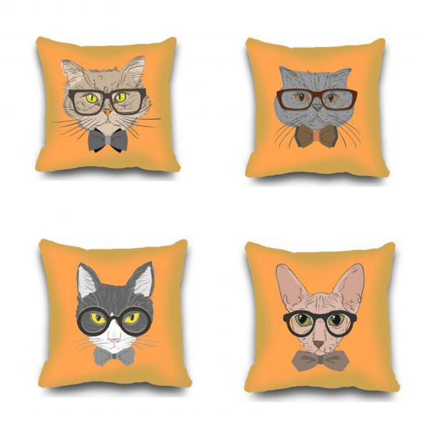 Kırlent Kılıfı 4lü Dijital Baskılı Orange Cats Desen Baskılı Renkli Dekoratif 40x40 Tropikhome ürün görseli 1