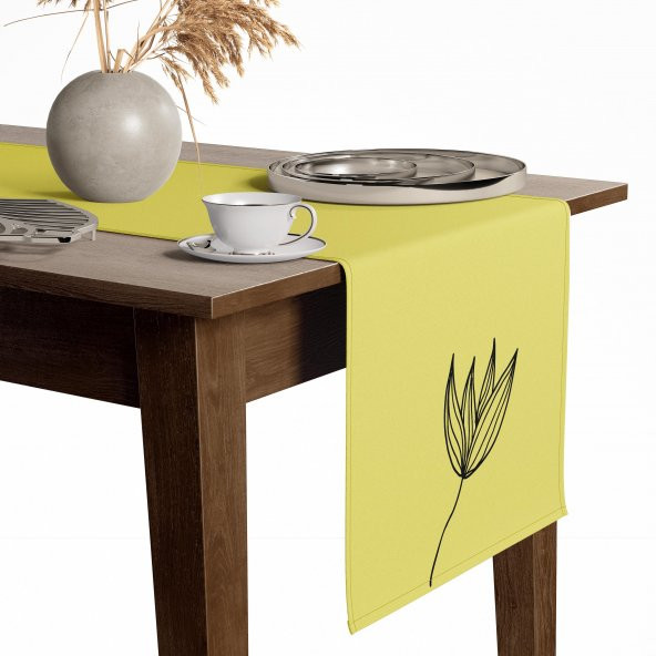 Amerikan Servis Dijital Baskılı Sarı Lale Desen Renkli Masa  Sunum Runner 40x145 Tropikhome ürün görseli 1
