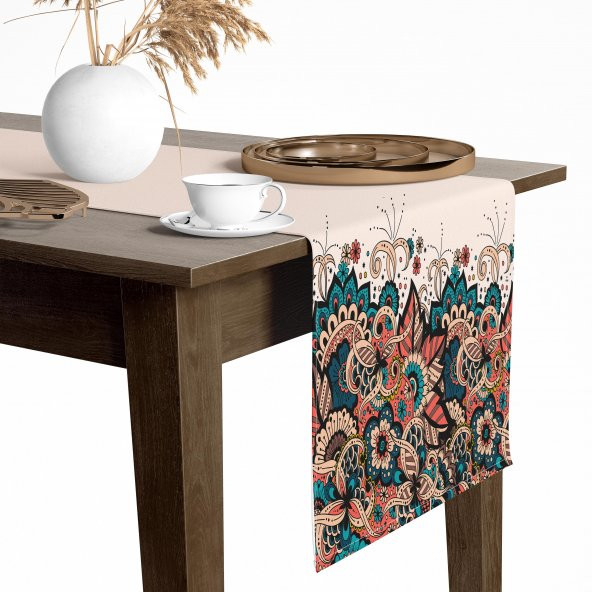 Dijital Baskılı Gipsy Desen Baskılı Renkli Masa ve Sunum Runner 40x145 Tropikhome - 1