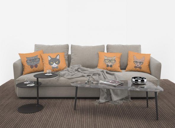 Kırlent Kılıfı 4lü Dijital Baskılı Orange Cats Desen Baskılı Renkli Dekoratif 40x40 Tropikhome - Resim 4