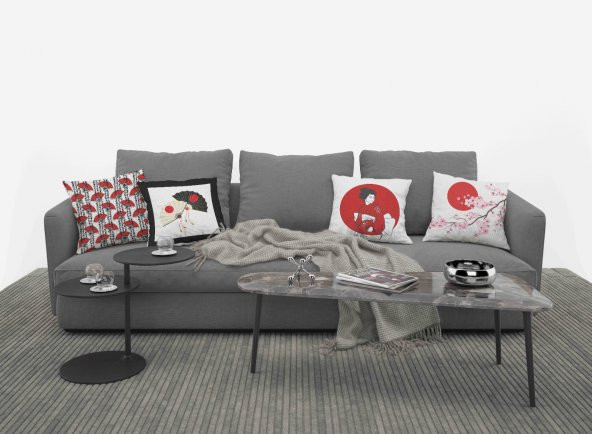 Kırlent Kılıfı 4lü  Dijital Baskılı Japanese Desen Baskılı Renkli 40x40 Tropikhome - Resim 4