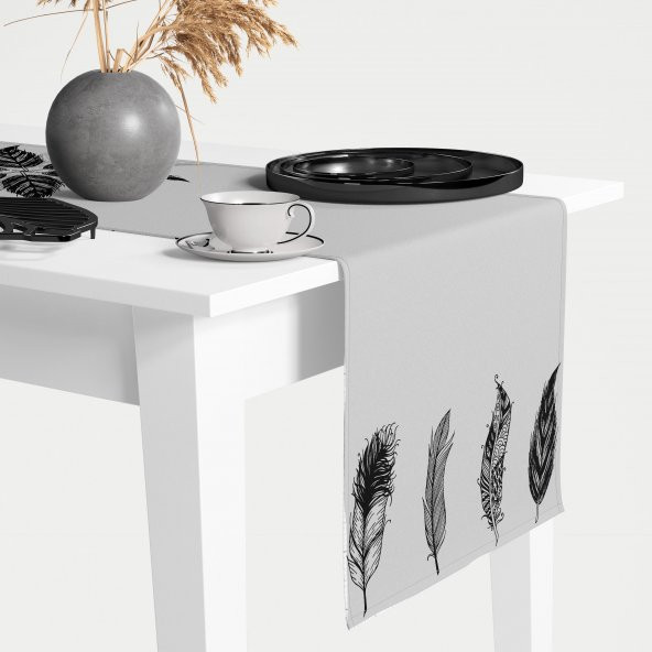 Amerikan Servis Dijital Baskılı Tüy Desen Renkli Masa  Sunum Runner 40x145 Tropikhome ürün görseli 1