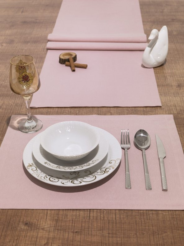 Pamuklu Amerikan Servis Pudra Pembe Renkli Masa Sunum Runner 40x170 - 2