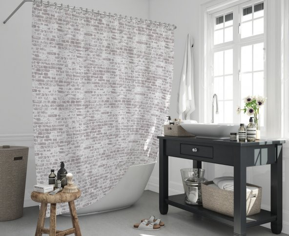 Kahverengi Duş Perde Küflenmez Banyo Perdesi Yüksek Kalite Kumaş Küvet Perdesi 180x200cm Banyo Perde - 1