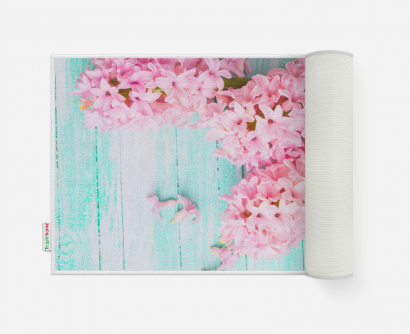 Banyo Paspası Leylak Desenli Dijital Baskılı 50x80 Püsküllü Polyester Kaymaz Tabanlı Duş Paspası ürün görseli 1