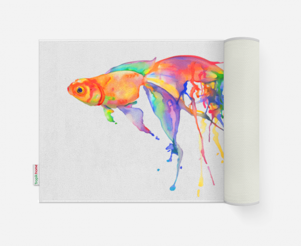 Tropikhome Balık Desenli 50x80 Dijital Baskılı Püsküllü Polyester Kaymaz Tabanlı Banyo Paspası ürün görseli 1