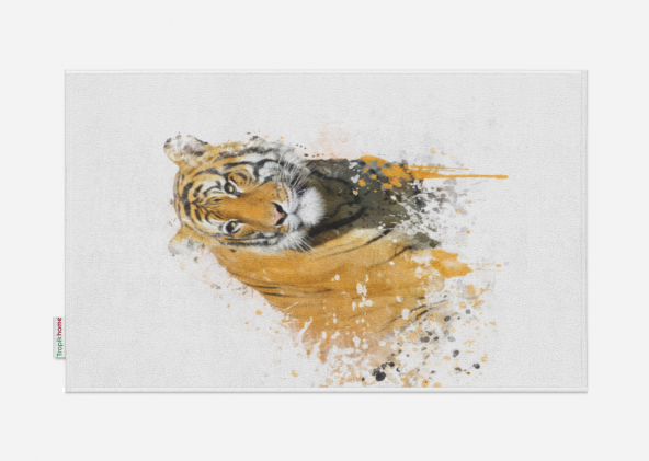 Banyo Paspası Kaplan Desenli Dijital Baskılı 50x80 Püsküllü Polyester Kaymaz Tabanlı Duş Paspası ürün görseli 1