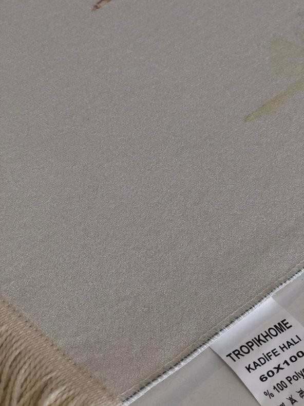 Tropikhome Orkide Desenli Dijital Baskılı Püsküllü Polyester Kaymaz Tabanlı Banyo Paspası - Resim 2