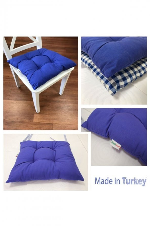 Amerikan Servis Ekose Mavi 6lı Supla ve Runner Set ve 6 Adet Pamuklu Mavi Kare Sandalye Minder - 2