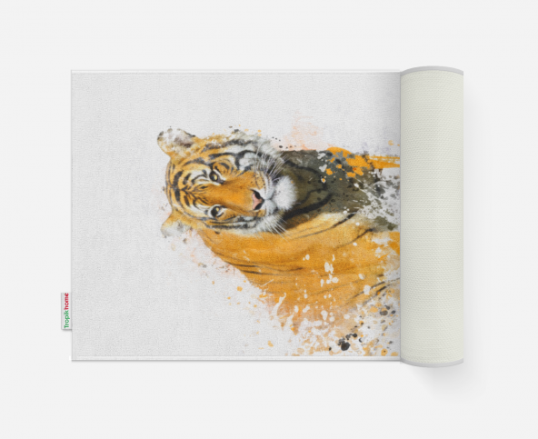 Banyo Paspası Kaplan Desenli Dijital Baskılı 50x80 Püsküllü Polyester Kaymaz Tabanlı Duş Paspası - Resim 2