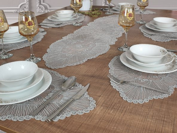 Tropikhome Amerikan Servis Supla Ve Runner Seti 6 Kişilik Set Venice Gri 7 Parça ürün görseli 1