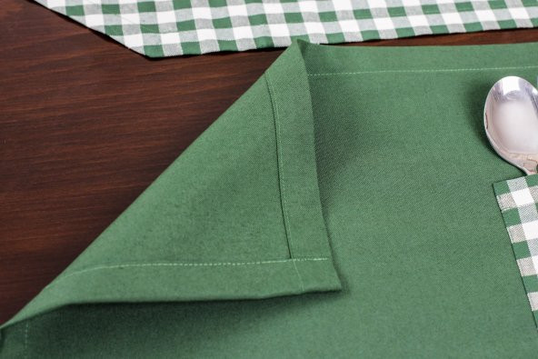 Amerikan Servis Pamuklu Supla Ve Runner Seti 6 Kişilik Yılbaşı Temalı Yeşil Ekose Sunum Takımı - Resim 4