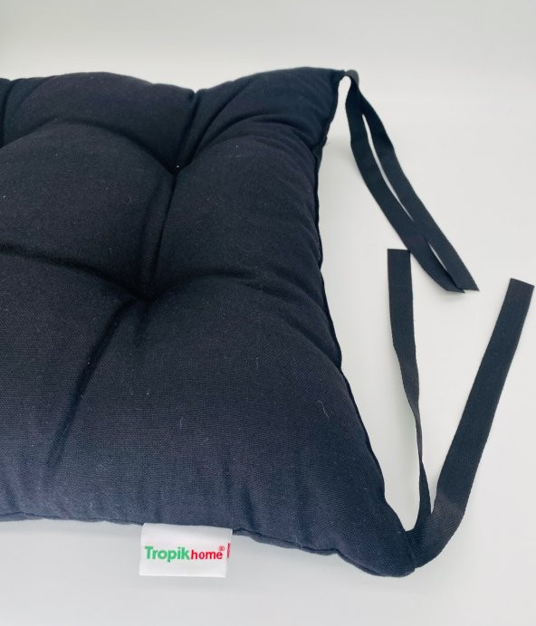 Siyah Sandalye Minderi, Pamuklu Kumaş Pofidik Kare Dekoratif Sandalye Sırt Minderi 40x40 cm - 4