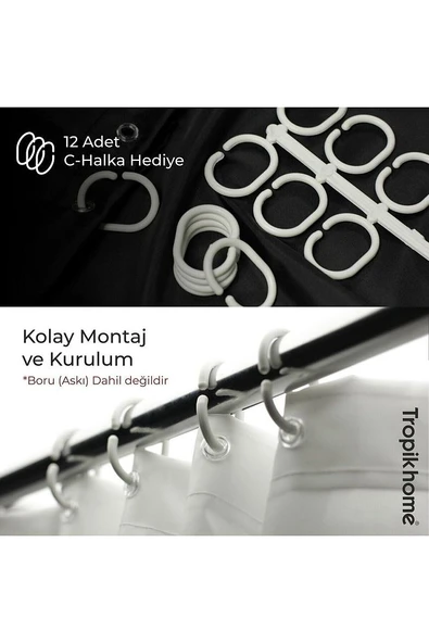 Polyester Kumaş Geometrik Desen Gri Banyo Perdesi Yerli Üretim Duş Perdesi Plastik C-halka Hediye - 5